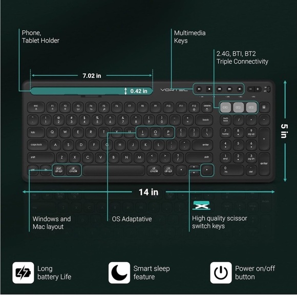 Logitech Black Multi-Device Wireless Keyboard - Picture 3 of 8